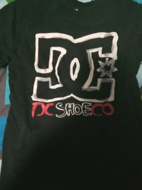 DC Black Tee with White Logo and Red Accent